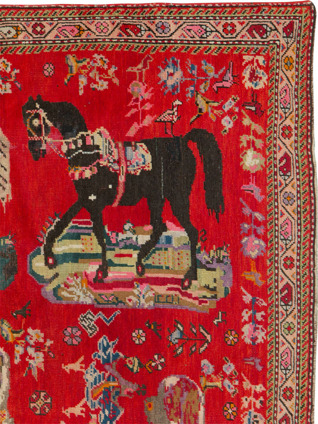Vintage Caucasian Karabagh Pictorial Accent Rug, No.24487 - Galerie Shabab