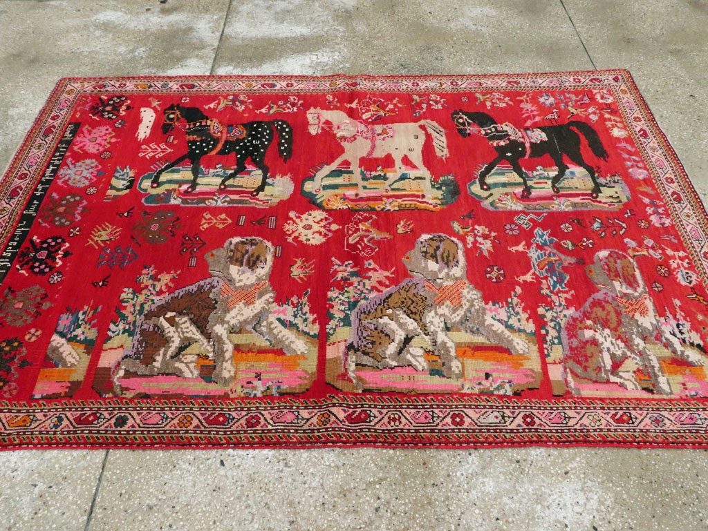 Vintage Caucasian Karabagh Pictorial Accent Rug, No.24487 - Galerie Shabab