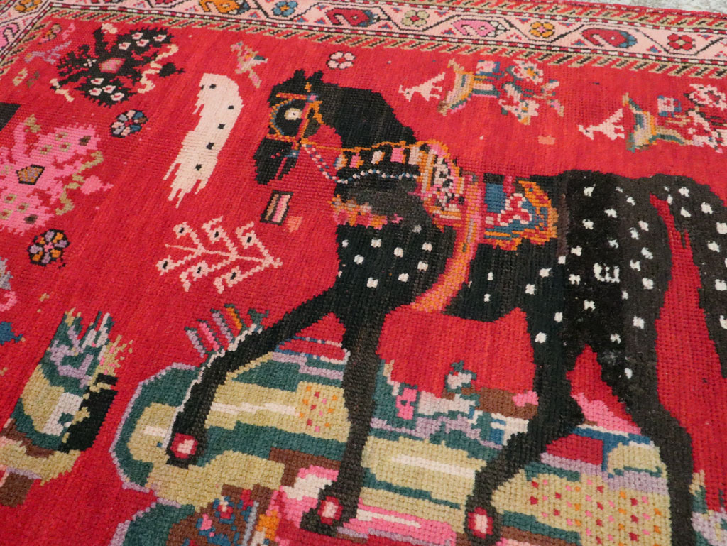 Vintage Caucasian Karabagh Pictorial Accent Rug, No.24487 - Galerie Shabab