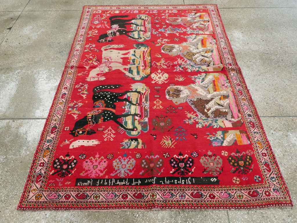 Vintage Caucasian Karabagh Pictorial Accent Rug, No.24487 - Galerie Shabab