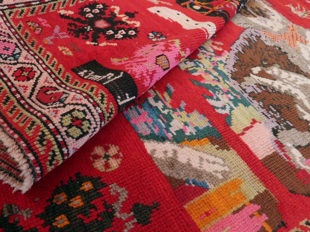 Vintage Caucasian Karabagh Pictorial Accent Rug, No.24487 - Galerie Shabab