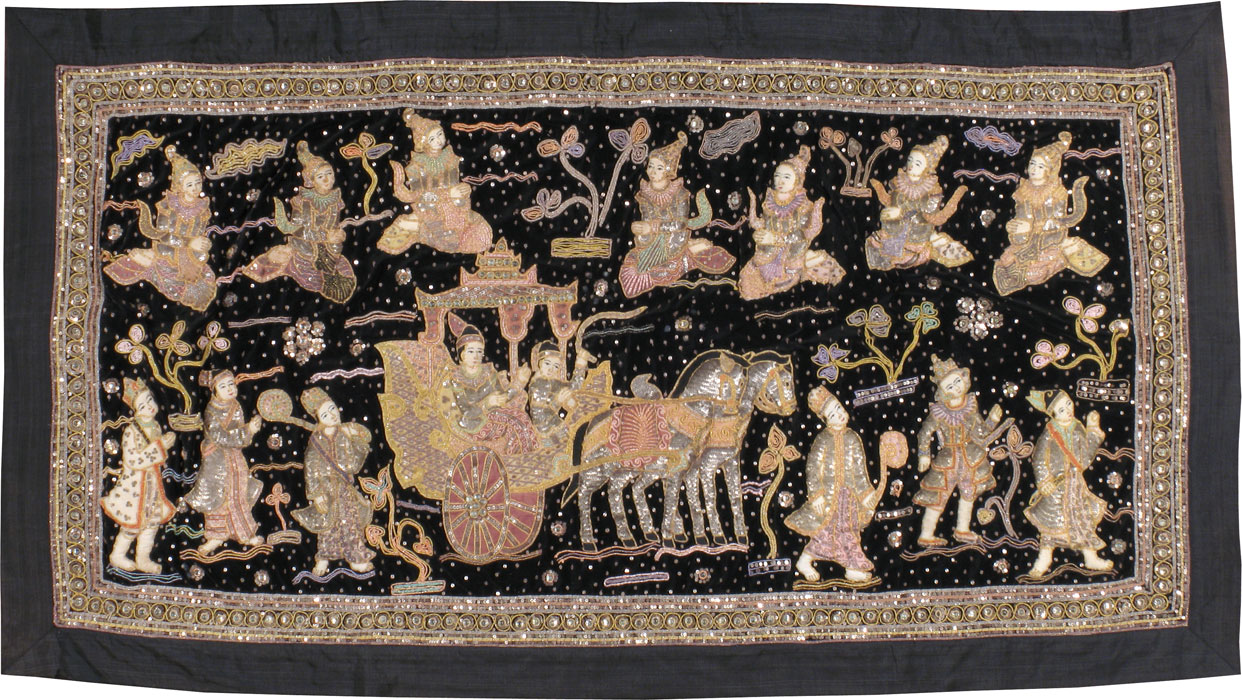 Burmese High Relief Richly Embroidered and Beaded Tapestry, No.24512 - Galerie Shabab