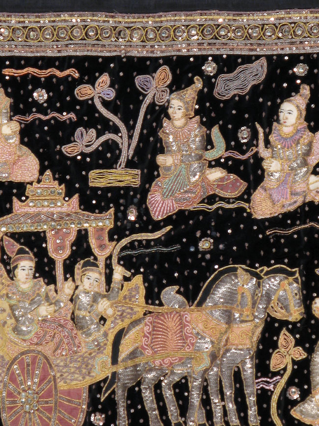 Burmese High Relief Richly Embroidered and Beaded Tapestry, No.24512 - Galerie Shabab