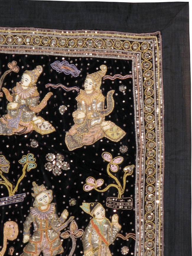 Burmese High Relief Richly Embroidered and Beaded Tapestry, No.24512 - Galerie Shabab