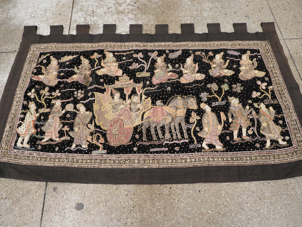 Burmese High Relief Richly Embroidered and Beaded Tapestry, No.24512 - Galerie Shabab