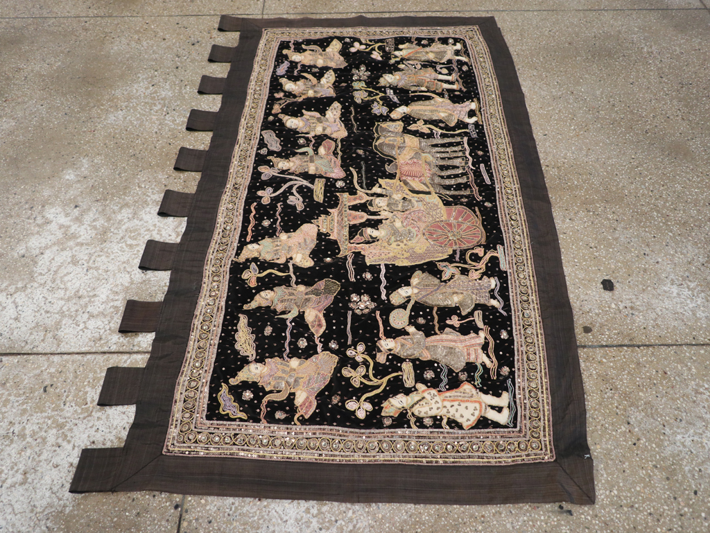 Burmese High Relief Richly Embroidered and Beaded Tapestry, No.24512 - Galerie Shabab