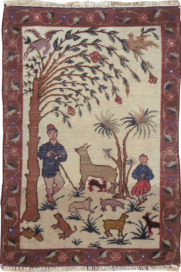 Vintage Persian Tabriz Pictorial Rug, No.24526 - Galerie Shabab