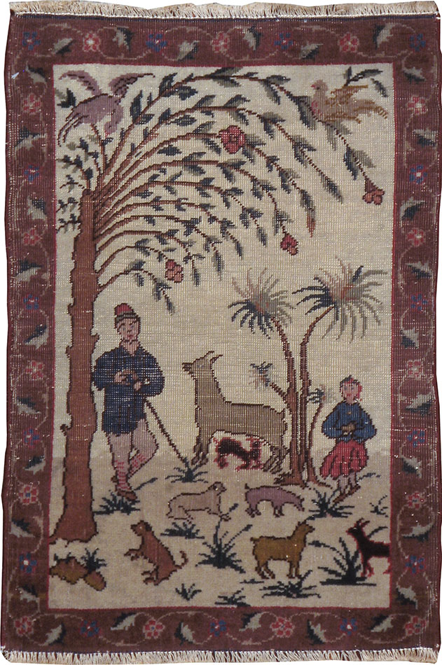 Vintage Persian Tabriz Pictorial Rug, No.24526 - Galerie Shabab