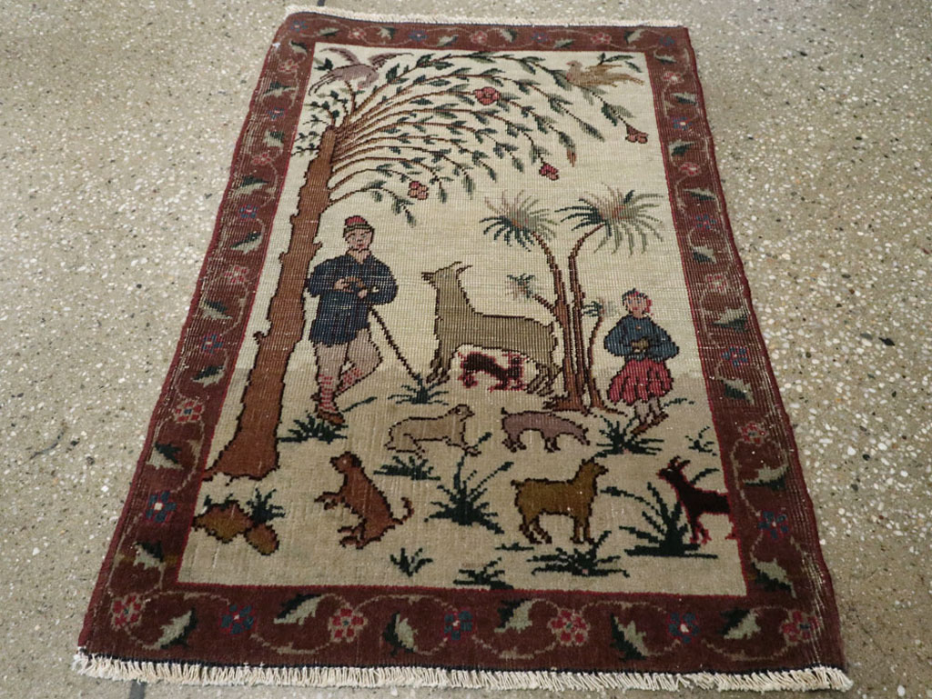 Vintage Persian Tabriz Pictorial Rug, No.24526 - Galerie Shabab