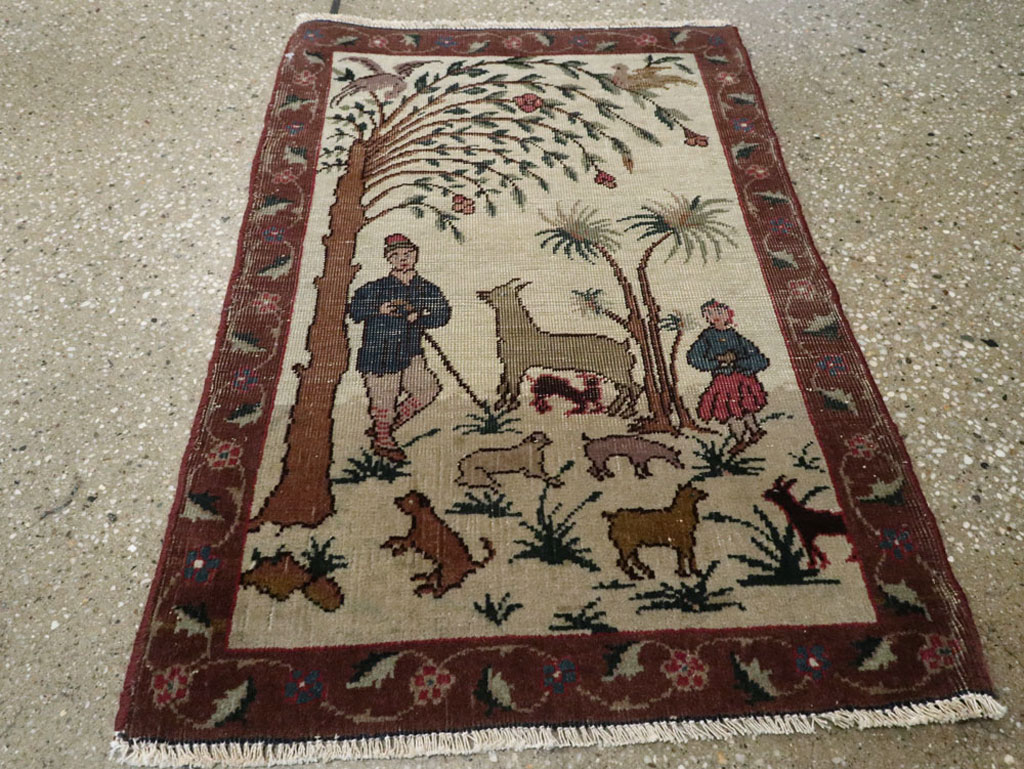 Vintage Persian Tabriz Pictorial Rug, No.24526 - Galerie Shabab