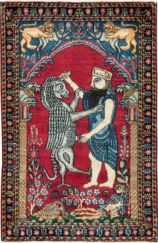 Antique Persian Lavar Kerman Pictorial Rug, No.24554 - Galerie Shabab