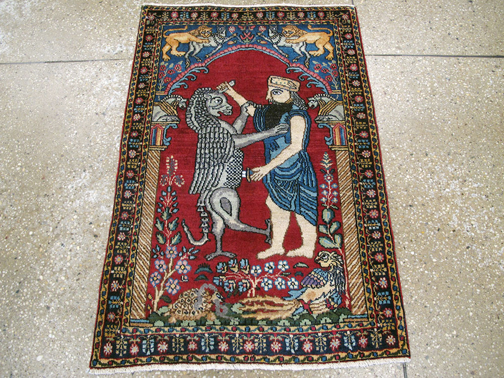 Antique Persian Lavar Kerman Pictorial Rug, No.24554 - Galerie Shabab