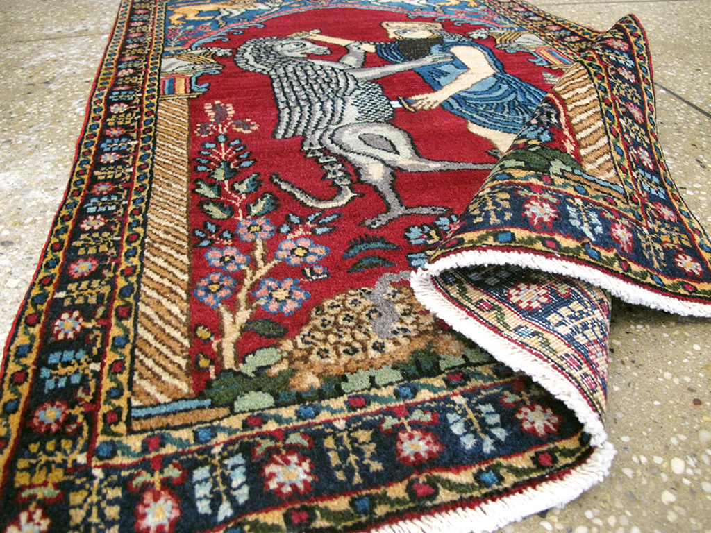 Antique Persian Lavar Kerman Pictorial Rug, No.24554 - Galerie Shabab