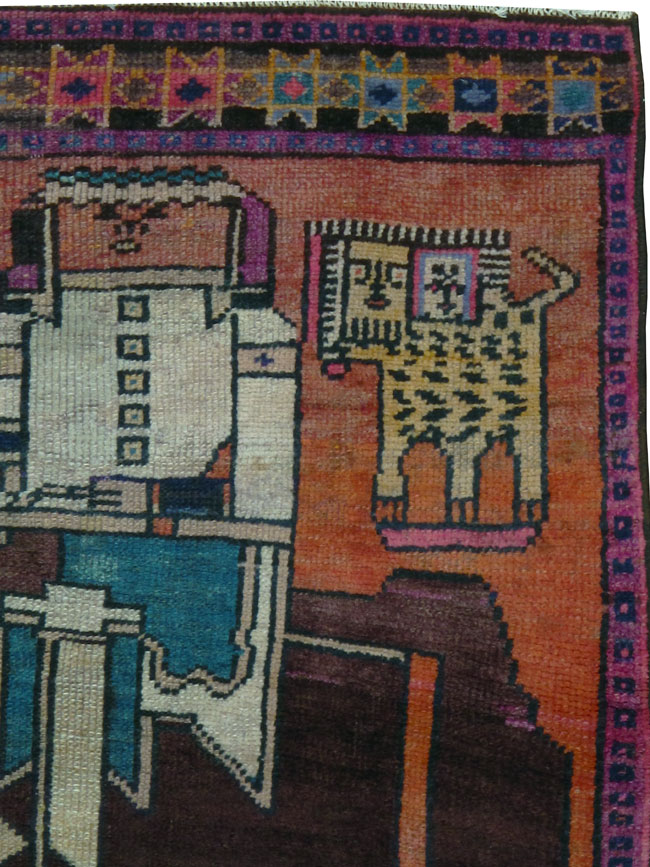Vintage Persian Pictorial Gabbeh Rug, No.24606 - Galerie Shabab