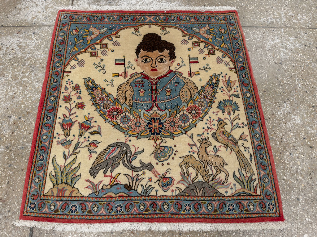 Vintage Persian Kashan Pictorial Rug, No.24614 - Galerie Shabab