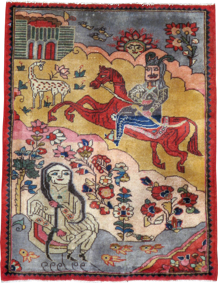 Vintage Persian Tabriz Pictorial Rug, No.24615 - Galerie Shabab