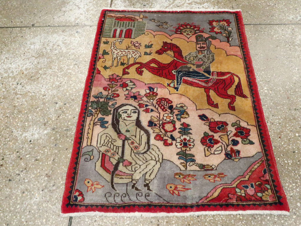 Vintage Persian Tabriz Pictorial Rug, No.24615 - Galerie Shabab