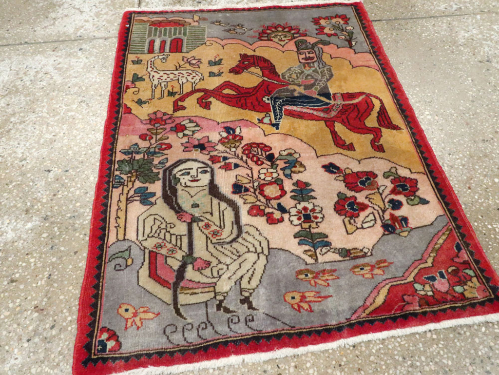 Vintage Persian Tabriz Pictorial Rug, No.24615 - Galerie Shabab