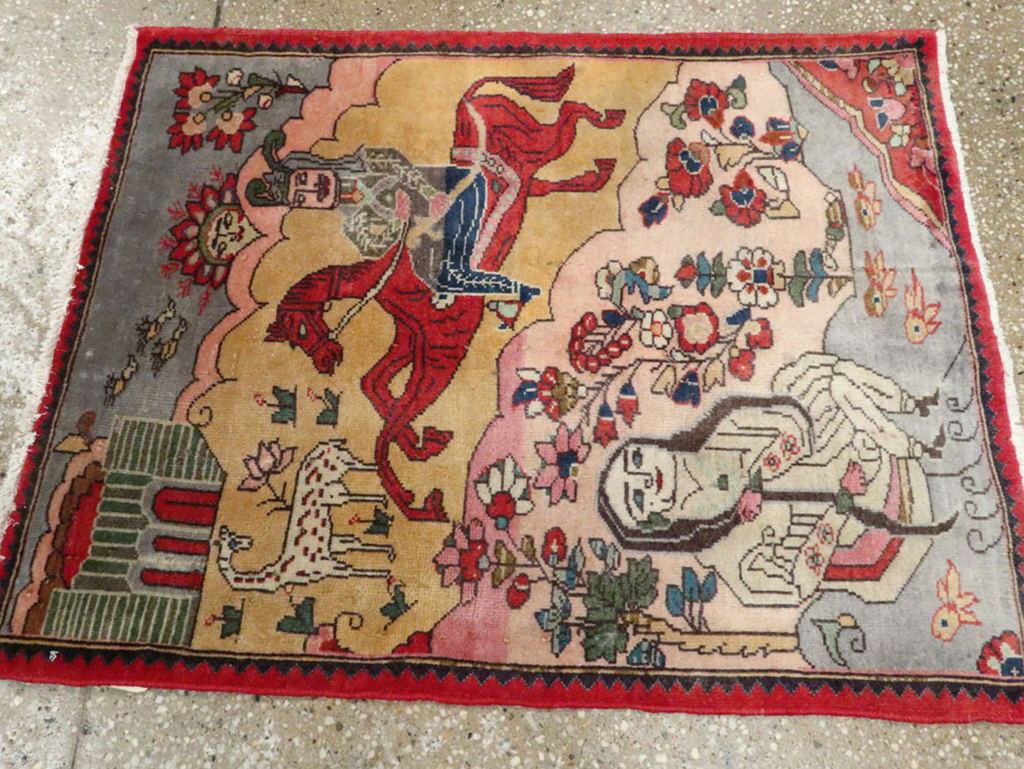 Vintage Persian Tabriz Pictorial Rug, No.24615 - Galerie Shabab