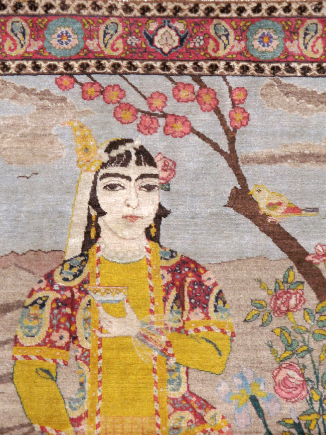 Vintage Persian Tabriz Pictorial Throw Rug, No.24666 - Galerie Shabab