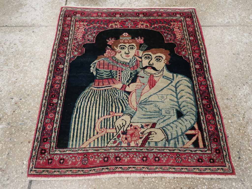 Antique Persian Mashad Pictorial Rug, No.24693 - Galerie Shabab