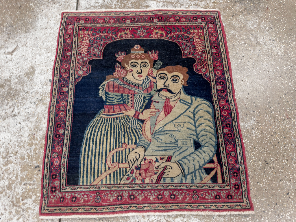 Antique Persian Mashad Pictorial Rug, No.24693 - Galerie Shabab