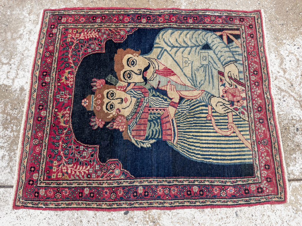 Antique Persian Mashad Pictorial Rug, No.24693 - Galerie Shabab