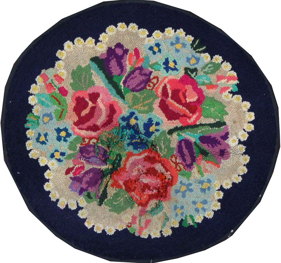 Vintage American Hooked Round Throw Rug, No.24978 - Galerie Shabab