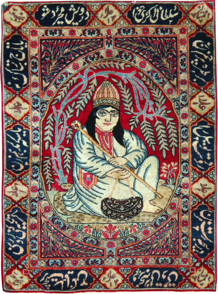 Antique Persian Lavar Kerman Pictorial Rug, No.25000 - Galerie Shabab