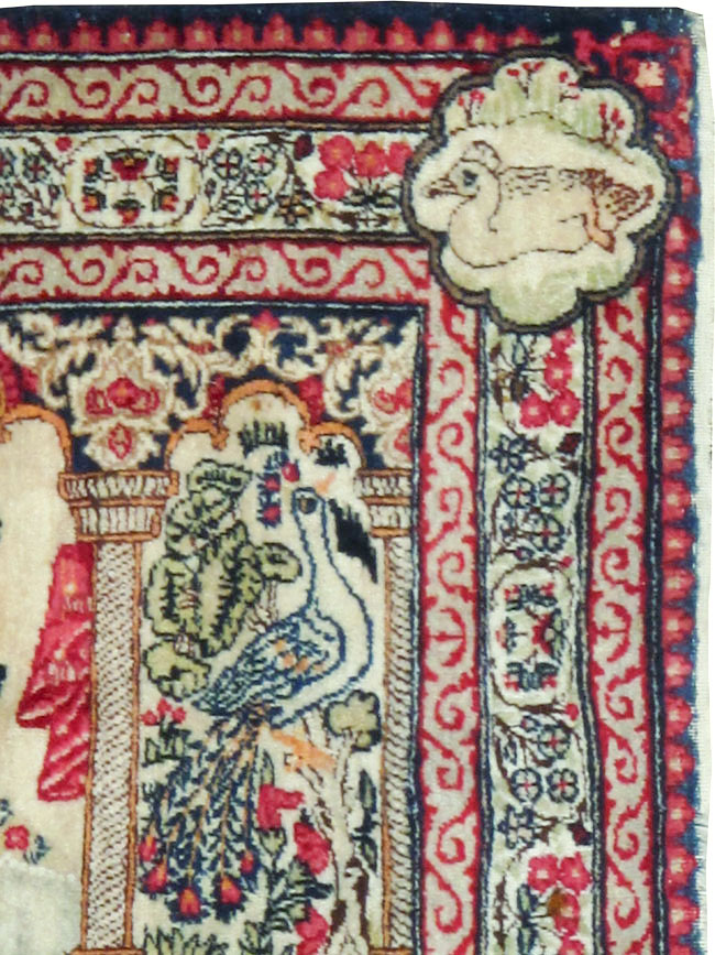 Antique Persian Lavar Kerman Pictorial Rug, No.25002 - Galerie Shabab