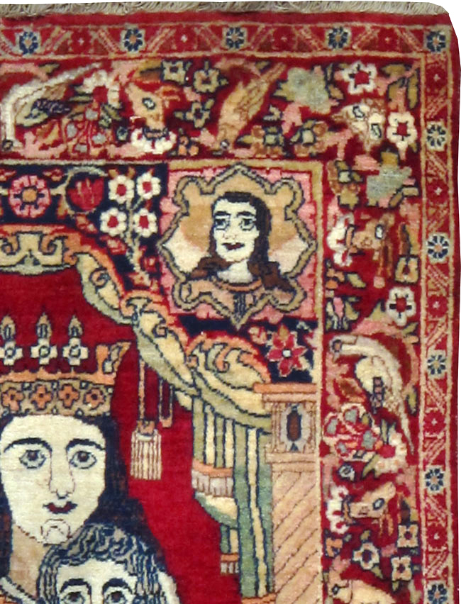 Antique Persian Lavar Kerman Pictorial Rug (Pair: 1 of 2), No.25004 - Galerie Shabab
