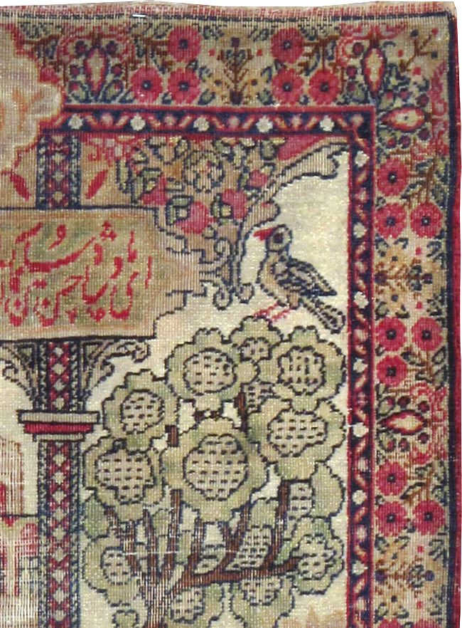 Antique Persian Lavar Kerman Pictorial Throw Rug, No.25005 - Galerie Shabab