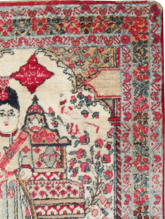 Antique Persian Lavar Kerman Pictorial Rug, No.25013 - Galerie Shabab