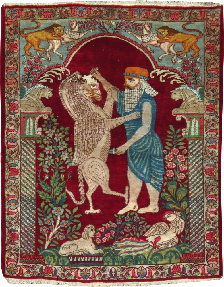 Antique Persian Lavar Kerman Pictorial Rug, No.25015 - Galerie Shabab