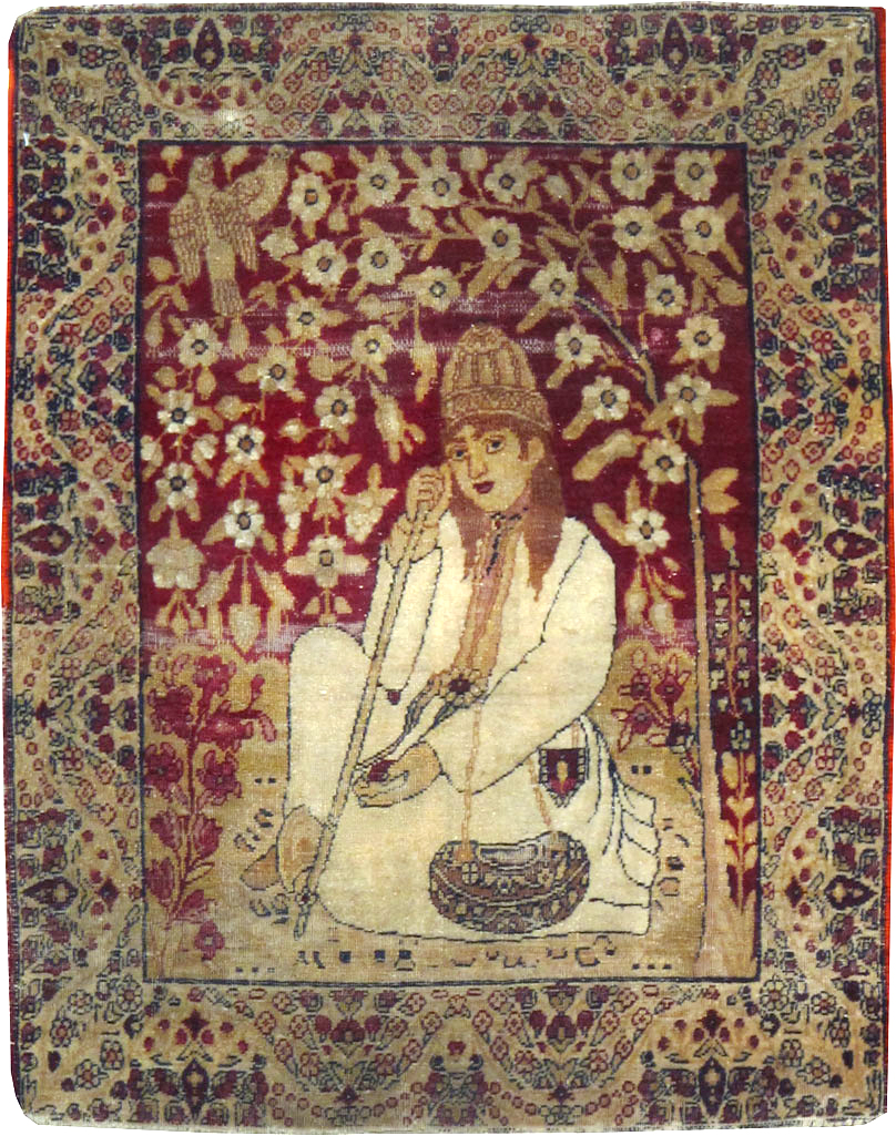 Vintage Persian Lavar Kerman Pictorial Rug, No.25017 - Galerie Shabab