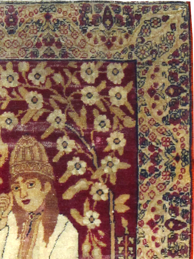 Vintage Persian Lavar Kerman Pictorial Rug, No.25017 - Galerie Shabab