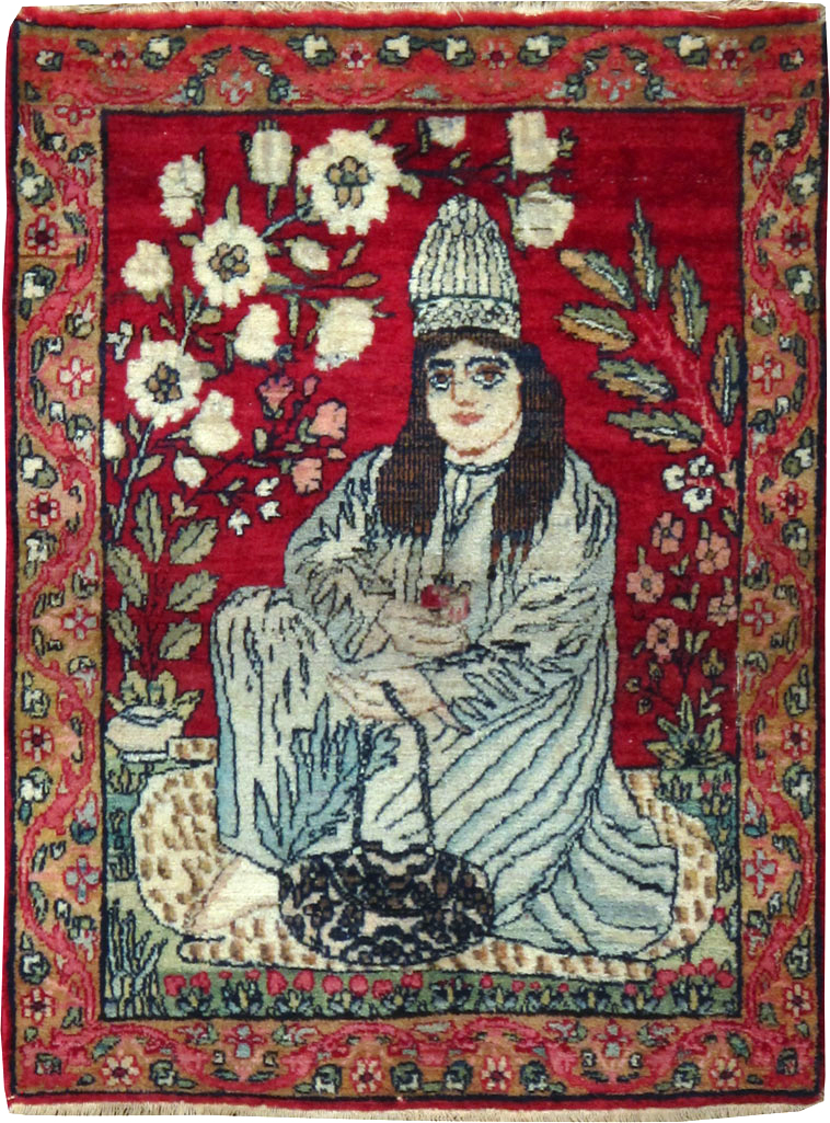 Antique Persian Lavar Kerman Pictorial Rug, No.25018 - Galerie Shabab