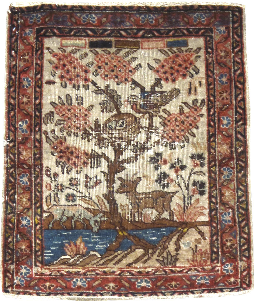 Antique Persian Tabriz Distressed Pictorial Rug, No.25020 - Galerie Shabab