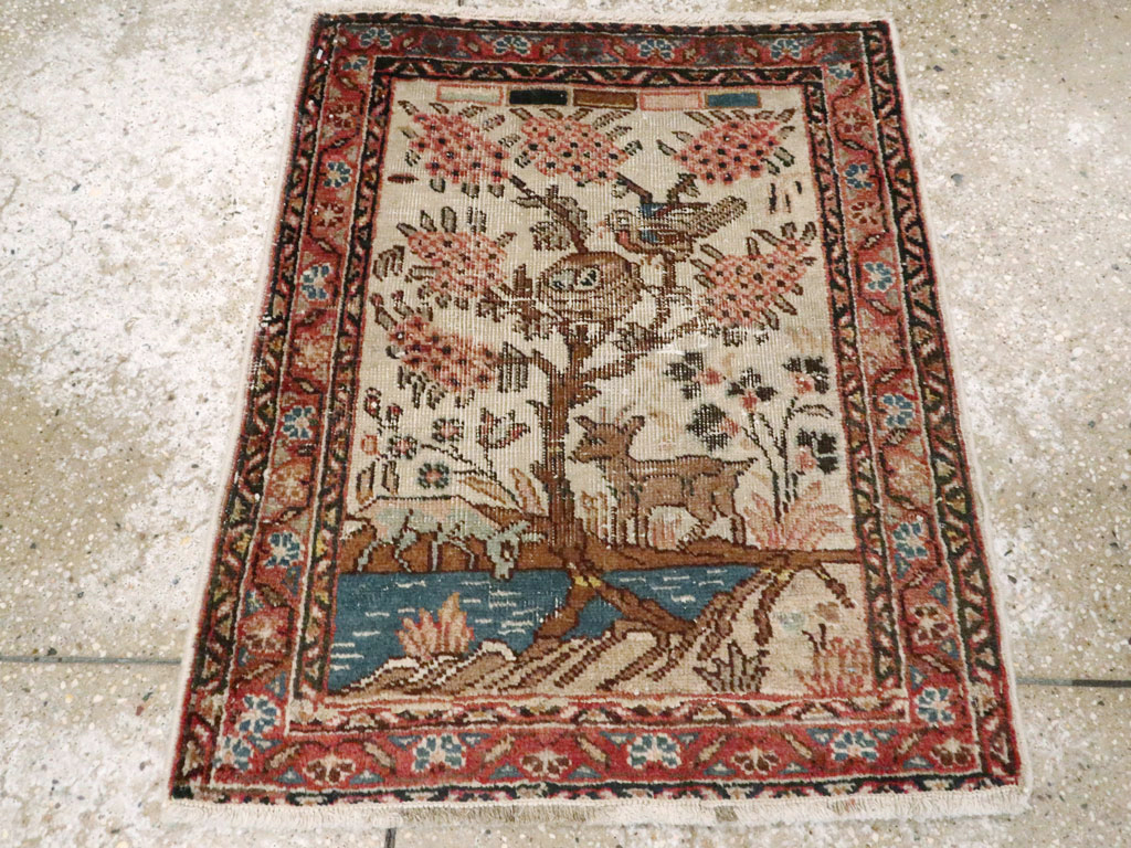 Antique Persian Tabriz Distressed Pictorial Rug, No.25020 - Galerie Shabab