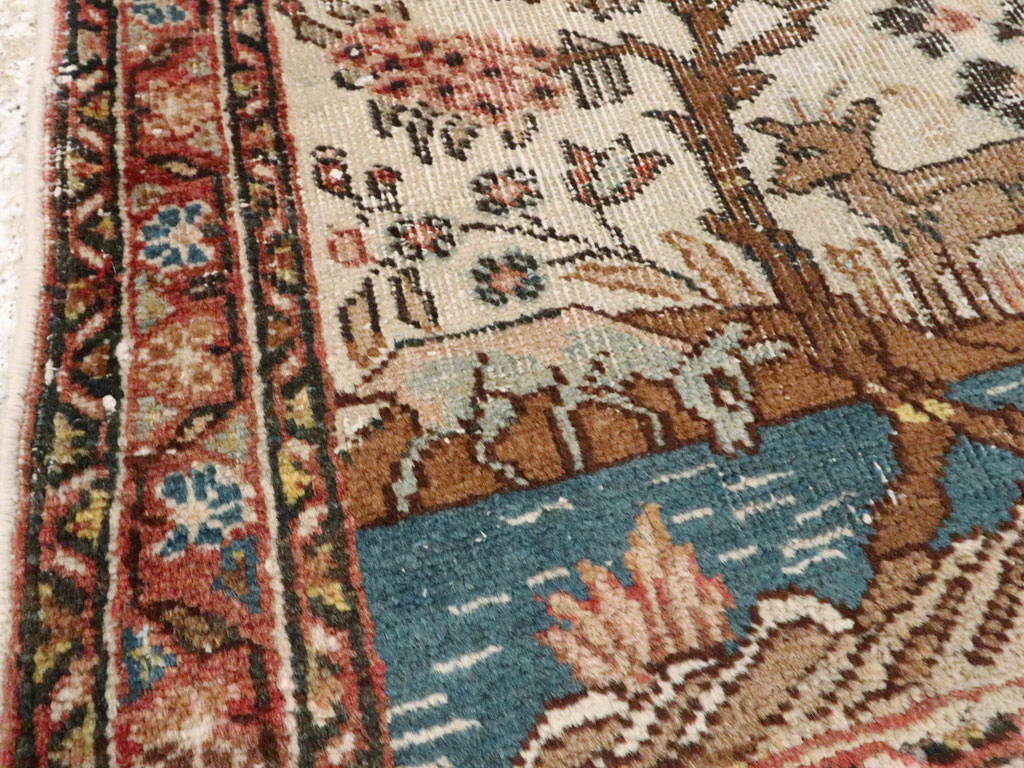 Antique Persian Tabriz Distressed Pictorial Rug, No.25020 - Galerie Shabab