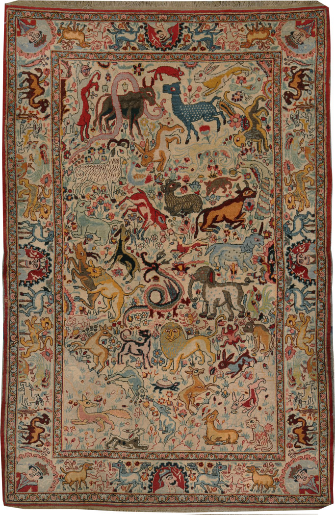 Vintage Persian Kerman Pictorial Rug, No.25126 - Galerie Shabab