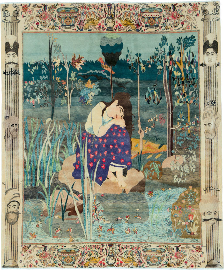 Vintage Persian Tabriz Pictorial Rug, No.25153 - Galerie Shabab
