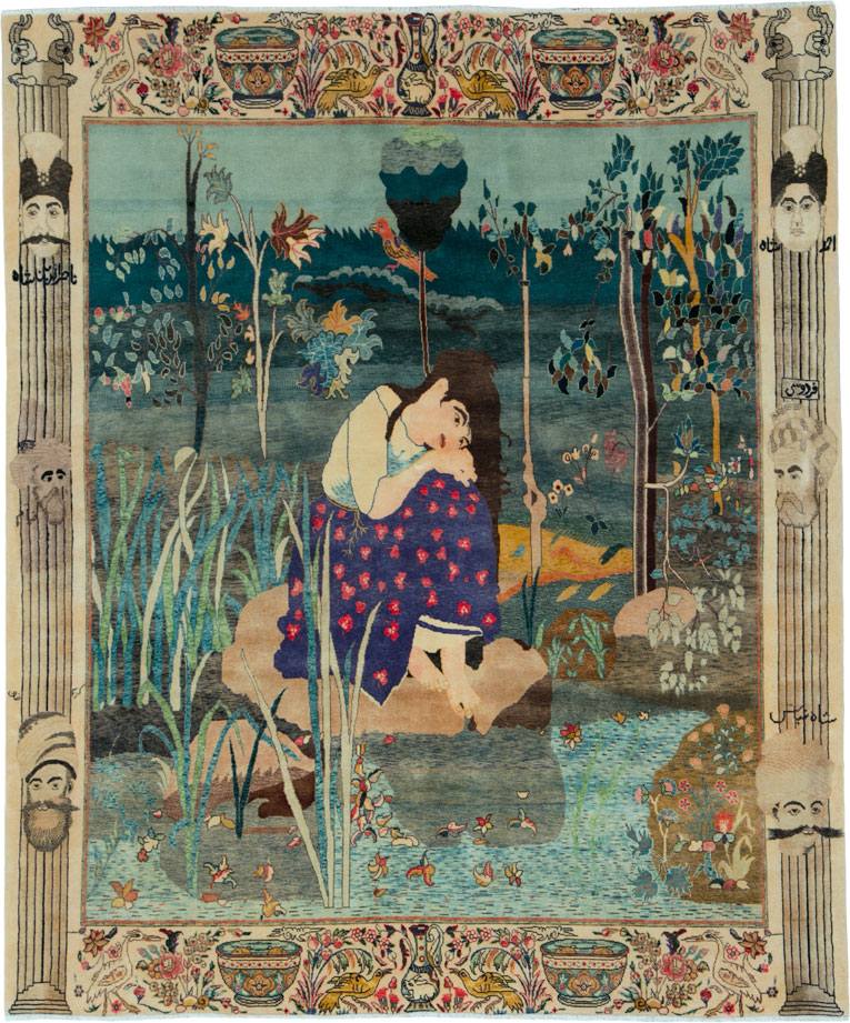 Vintage Persian Tabriz Pictorial Rug, No.25153 - Galerie Shabab