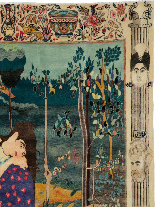 Vintage Persian Tabriz Pictorial Rug, No.25153 - Galerie Shabab