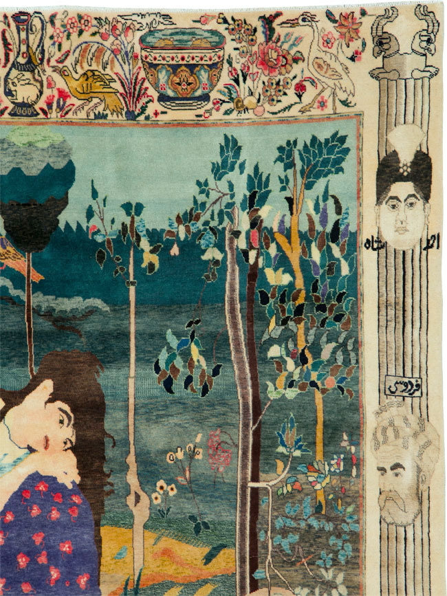 Vintage Persian Tabriz Pictorial Rug, No.25153 - Galerie Shabab