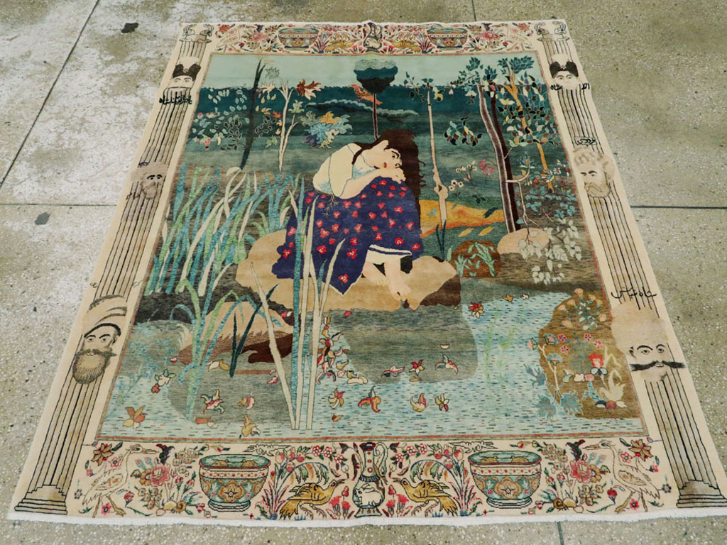 Vintage Persian Tabriz Pictorial Rug, No.25153 - Galerie Shabab