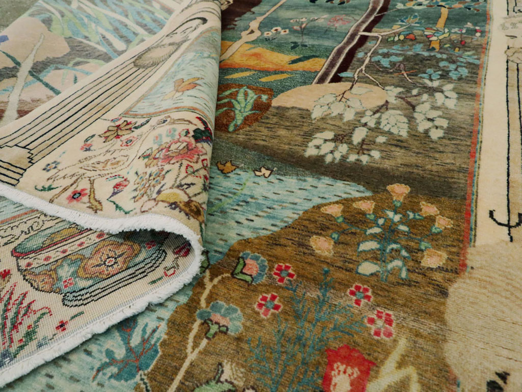 Vintage Persian Tabriz Pictorial Rug, No.25153 - Galerie Shabab