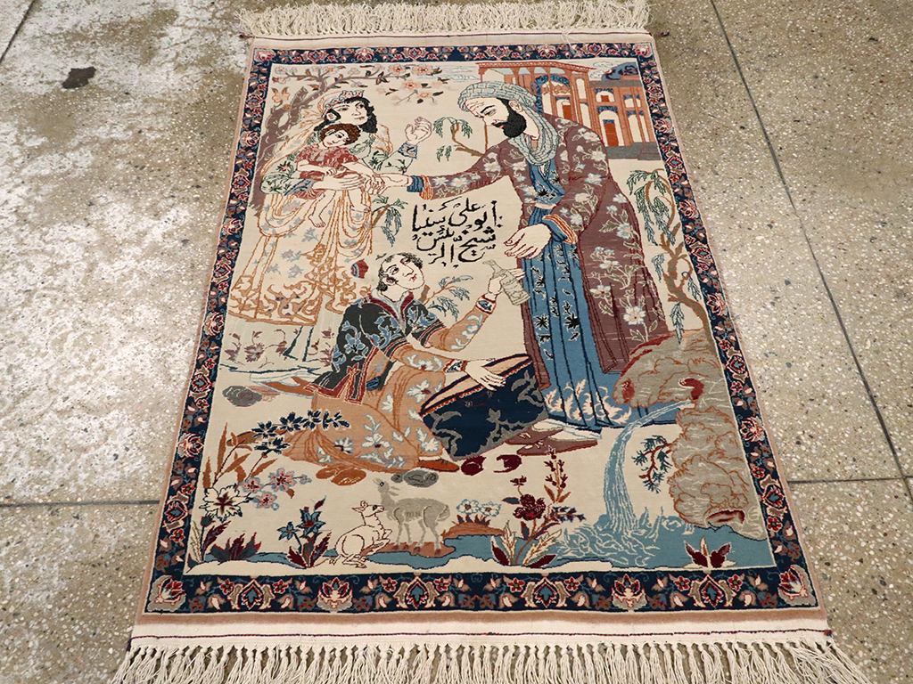 Vintage Persian Isfahan Pictorial Rug, No.25216 - Galerie Shabab
