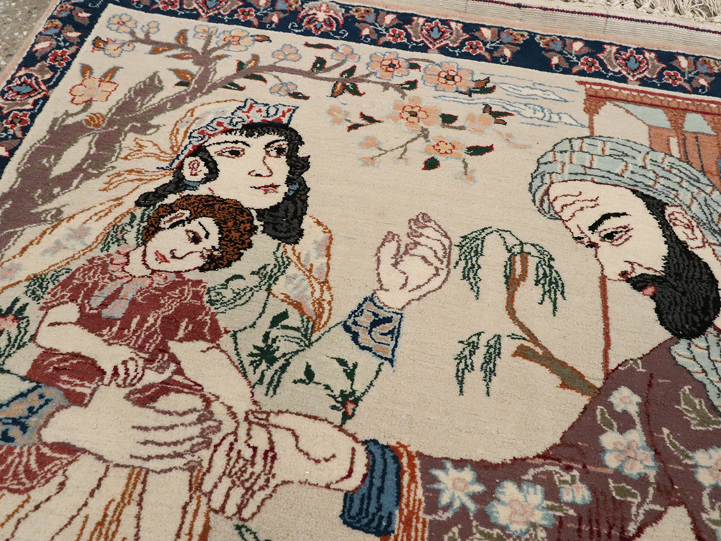Vintage Persian Isfahan Pictorial Rug, No.25216 - Galerie Shabab
