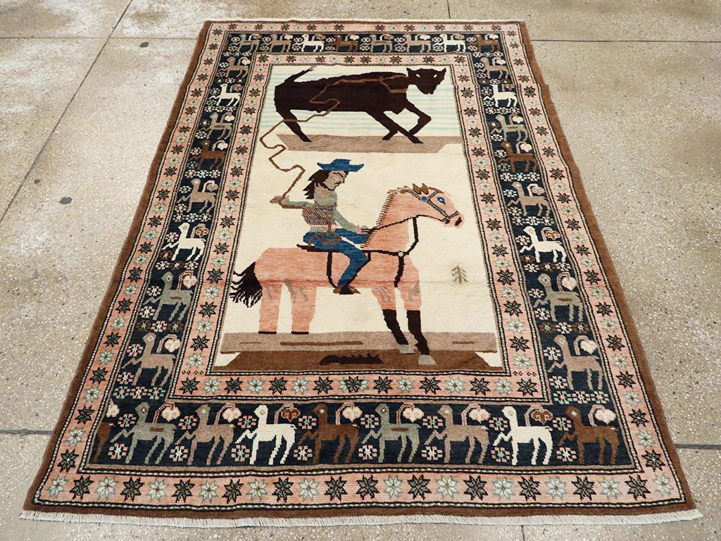 Vintage Persian Kurdish Pictorial Rug, No.25219 - Galerie Shabab